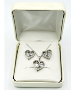 Sterling Silver White Topaz Diamond Heart Necklace Earrings Set NOS - £117.24 GBP