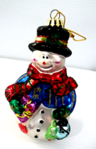 Enchanted Forest European Style Glass Christmas Snowman Present Ornament 5 in - £7.33 GBP