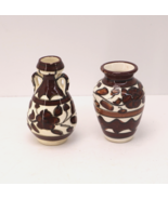 Vintage Armenian Jerusalem Mini Ceramic Pottery Vase Pair Biblical Flowers - $52.67 CAD