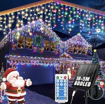 Outdoor Solar Christmas Icicle Lights 18+5m/75.5ft 600 Led With Remote C... - $36.63