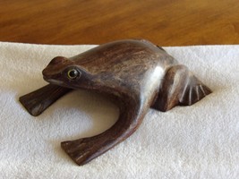 Vintage Hand Carved Hardwood Frog Toad Glass Eyes Maybe Ironwood Hardwoo... - €17,11 EUR
