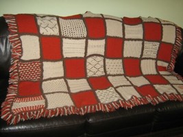 Handmade Crochet Throw Afghan Granny Square Rust Brn Cream 48&quot; X 64&quot; Fringe Sofa - £15.41 GBP