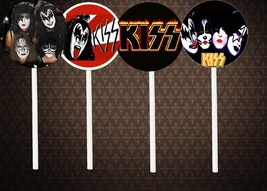 Kiss music band 2sided Cupcake Toppers lot 12 pieces cake Party Supplies... - $11.87