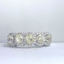 2.45 Carat 5 Coussin Faint Diamant Jaune Mariage Bande 14k or Blanc - £1,800.20 GBP