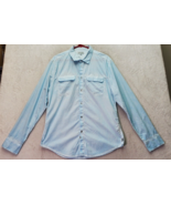Calvin Klein Dress Shirt Men Large Blue Long Sleeve Pockets Collared But... - $18.44
