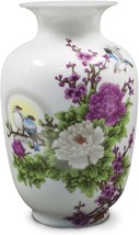 Flower Vase, Birds In Peony, Handmade Chinese Porcelain, 8 Inches, Dahlia - £47.84 GBP