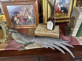 Antique Cast Brass Pheasant Sculpture | Long Tail Bird Figurine | 12” Decor - $220.50