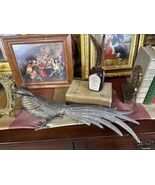 Antique Cast Brass Pheasant Sculpture | Long Tail Bird Figurine | 12” Decor - $220.50