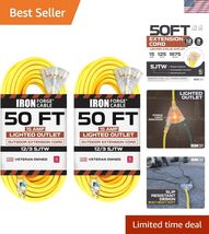 3 Outlet Lighted Outdoor Extension Cord 50 ft 2 Pack - 12 Gauge 15 Amp H... - $179.68