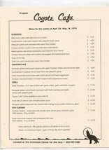 Coyote Cafe Menu Scottsdale Center for the Arts Scottsdale Arizona 1991  - £14.24 GBP