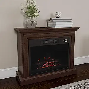 Mobile Electric Fireplace with Mantel - Portable Heater on Wheels, Remot... - $496.99