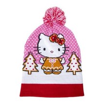 Hello Kitty Hat Gingerbread Pom Beanie Sanrio Holiday Christmas Pink Kawaii NEW - £12.63 GBP