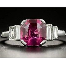 2.5CT Simulated Ruby 5- Stone Vintage Art Deco Ring 14K White Gold Plated Silver - £88.54 GBP