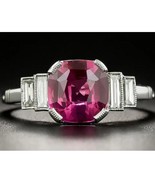 2.5CT Simulated Ruby 5- Stone Vintage Art Deco Ring 14K White Gold Plate... - £88.91 GBP