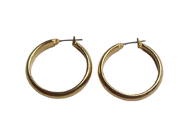 Gold Tone Ring Hoop Round Circle Earrings Snap Latch Back Closure Jewelry 1-1/4&quot; - £7.88 GBP