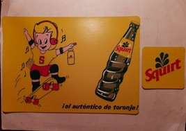 Vintage Mexican soda SQUIRT Plastic Table Mat Food place &amp; coaster from ... - $38.38 CAD