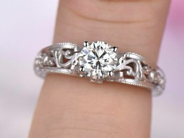 Filigree Engagement Ring 1.50Ct Round Cut Moissanite White Gold Plated Size 7.5 - £118.76 GBP