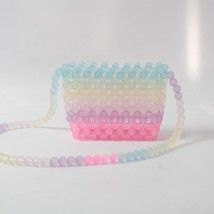 Rainbow Rubber Beaded Bags New Fashion Summer Handmade Hollow Woven Bag for Wome - £42.27 GBP