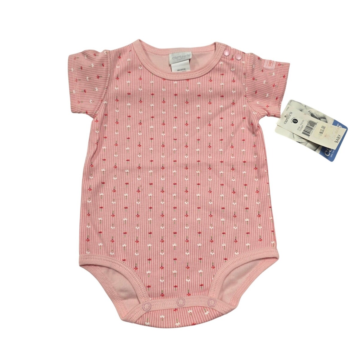 Carters Baby Pink Floral Striped Cotton Short Sleeve Bodysuit 0 3 Vintag... - $19.80