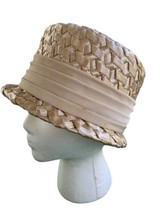 Vintage Cloche Bucket Style Hat Cream Ivory With Wide Ribbon Woman&#39;s 1940s - £13.34 GBP