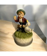 VINTAGE Artmark Japan Revolving Porcelain Music Box Boy with Goose  6.25... - $24.18 CAD