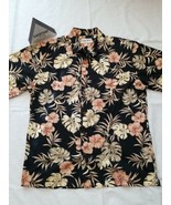 Cooke Street Shirt Men&#39;s Medium Black Gold Rust Floral Button SS Hawaiia... - $22.76