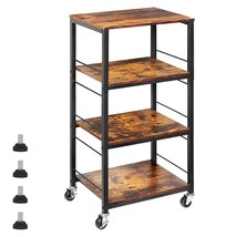 Rolling Kitchen Cart Industrial Serving Cart 4 Tier Wood Utility Island On Wheel - £77.12 GBP