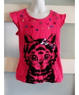 Justice Pink Cat W/Bowtie Cap Sleeve Shirt Size 10 Girl&#39;s - $174.86 MXN
