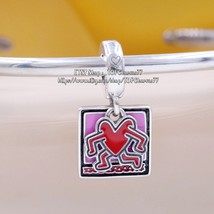 925 Sterling Silver Keith Haring Collection Walking Heart Double Dangle Charm - £14.32 GBP