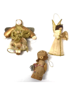 Christmas Set of 3 Corn Husk &amp; Fabric 4&quot; Vintage Angel Ornaments - $14.85