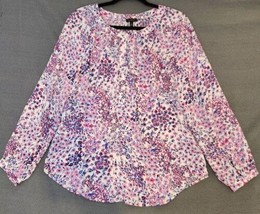 Talbots Women&#39;s Pink and Blue Floral Long Sleeve Popover Blouse Polyester Size M - £15.91 GBP