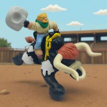 Fisher Price Great Adventures Vtg Buckaroo Bull With Rodeo Rider Play Set - $25.21