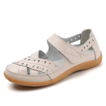 Female Women Mother Genuine Leather Hollow White Shoes Sandals Flats Loafers Sum - £37.59 GBP
