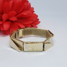 Vintage 1960s Gold Tone Mesh Panel Link Bracelet with Safety Chain - $24.95