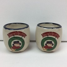 Season&#39;s Greeting Snowman Votive Candle Set 2 Primitive Christmas Holida... - $14.99