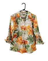 Allison Daley Shirt Womens XL Multicolor Spring Summer Orange Floral 3/4 Sleeve - £16.25 GBP