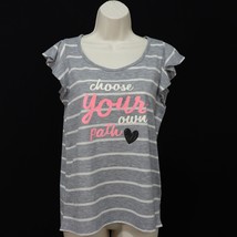 Justice Girl&#39;s &quot;Choose Your Own Path&quot; Striped Shirt 18 Gray White Ruffle... - £11.12 GBP