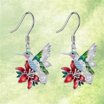 Exquisite Red Flower Hummingbird Hook Earrings, New! - £13.71 GBP