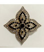 Star Pin Brooch Black Clear Crystal Rhinestones Gold Tone Metal Flower V... - £19.98 GBP