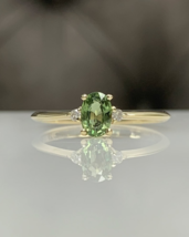 Certificated Sri Lanka Green Sapphire Dainty Ring Genuine Gemstone  US 6 7 8 9 5 - £71.22 GBP