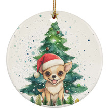 Funny Chihuahua Puppy Dog Pine Tree Christmas Ornament Ceramic Xmas Gift Decor - £11.82 GBP