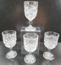 4 Westmoreland Old Quilt Clear Glass Wine Glasses Set Vintage Star Etch EAPG Lot - £31.55 GBP