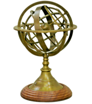 Brass Armillary Sphere Astrolabe On Wooden Base Maritime Nautical item new - £47.80 GBP