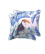 2 Pack Throw Pillows Outdoor Tropical Birds Blue Toucans Patio Pool 16 X 16 - $598.86 MXN