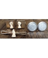 5pc Gold-Knight Chess Piece &amp; Tie Clip cufflinks &amp; Silver Round Set VTG - $47.45 CAD