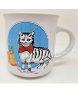 1985 Chadwick Miller Winter Theme Red Bowtie Cat Coffee Mug W2 - £11.98 GBP