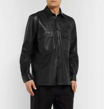 Mens Black Leather Shirt Jacket - £189.63 GBP