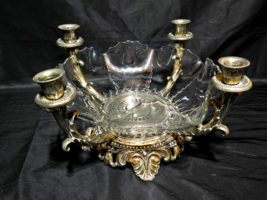 Vintage Hollywood Regency Cut Glass Pedestal Gilt Centerpiece Candelabra... - £85.65 GBP