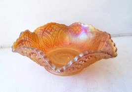 Vintage Carnival Glass Bowl Orange Ruffled Pattern Edge 15x6cm - £21.08 GBP