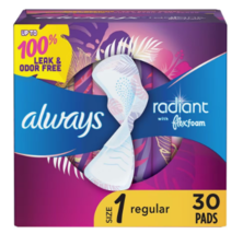 Always Radiant Pads, Regular, with Wings Clean Scent, Size 130.0ea - £15.78 GBP
